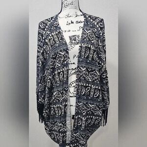 Highness Women's Paisley Boho Open Front Fringe Kimono Cardigan One Size  NWT
